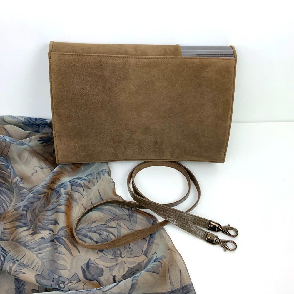 Stuart Weitzman Brown Genuine Suede Clutch Shoulder Purse Medium Size - Picture 11 of 16